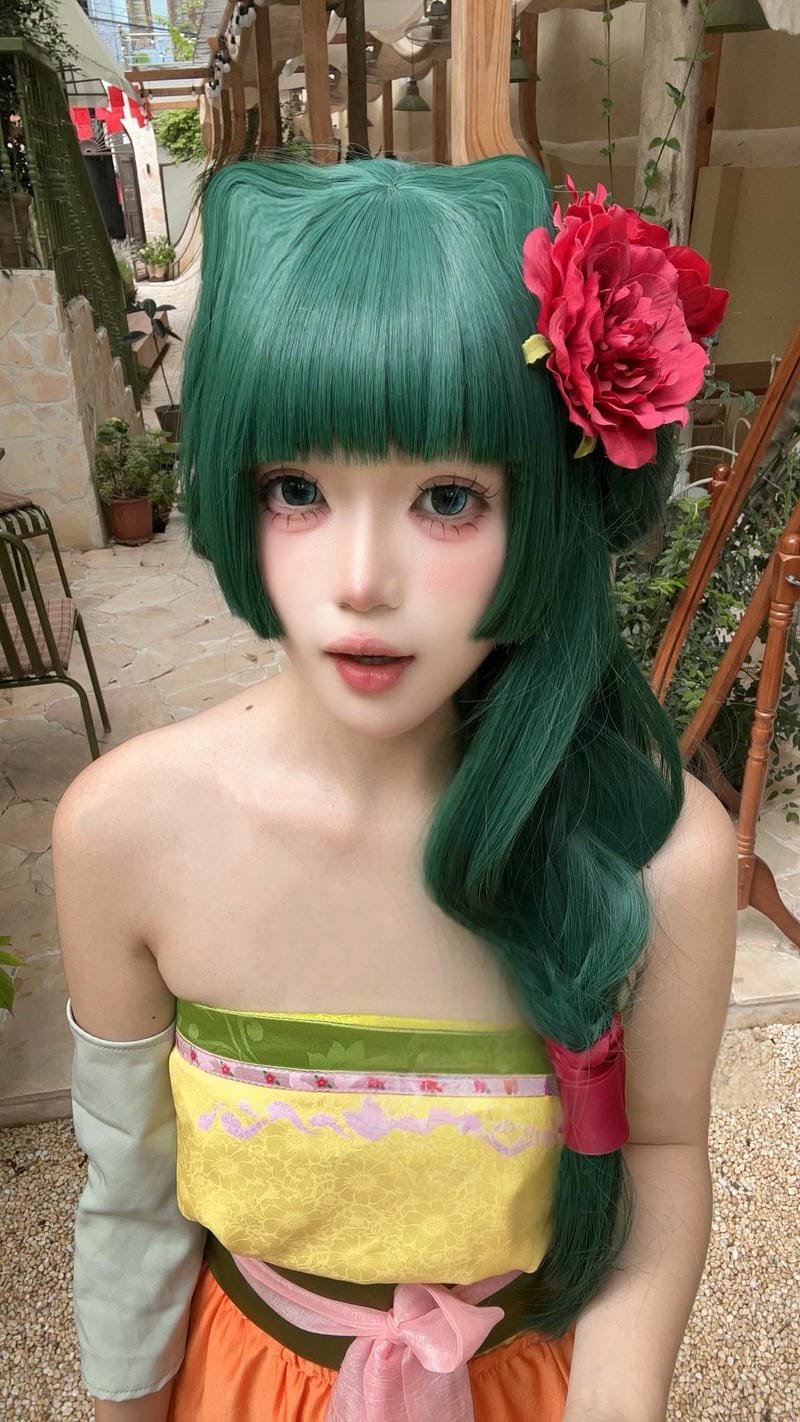 Cosplay Trung Quốc trang phục xanh cổ trang cầm quạt