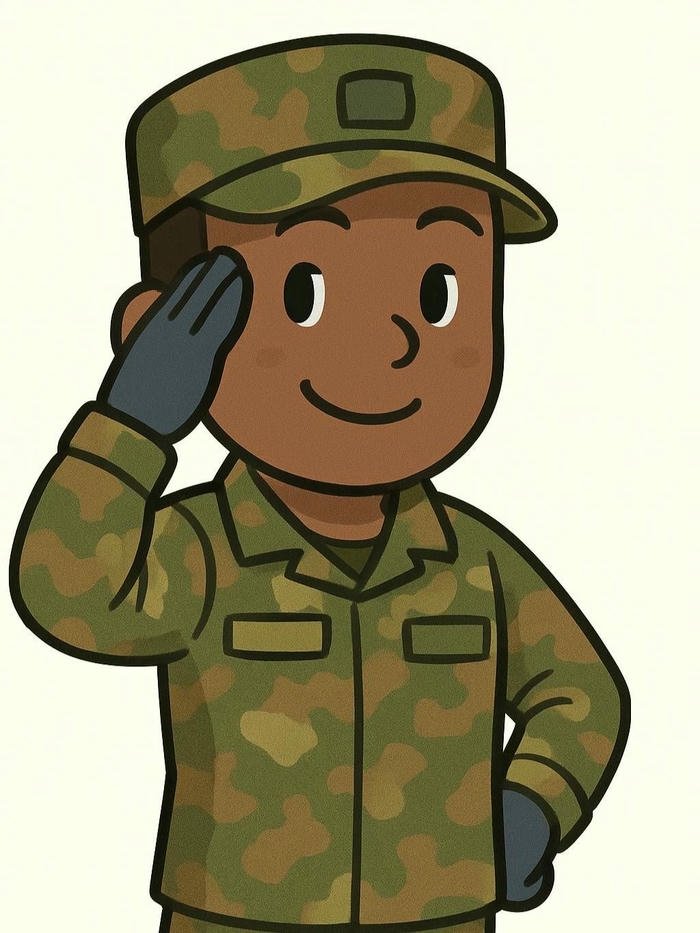 Avatar chú bộ đội chibi da ngăm giơ tay chào nghiêm