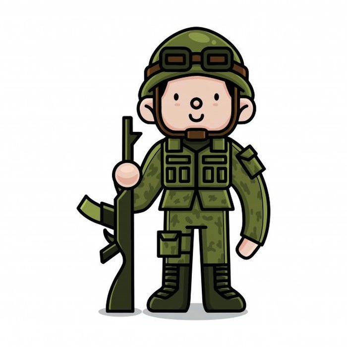 Hình ảnh chú bộ đội chibi trang bị súng ống đầy đủ