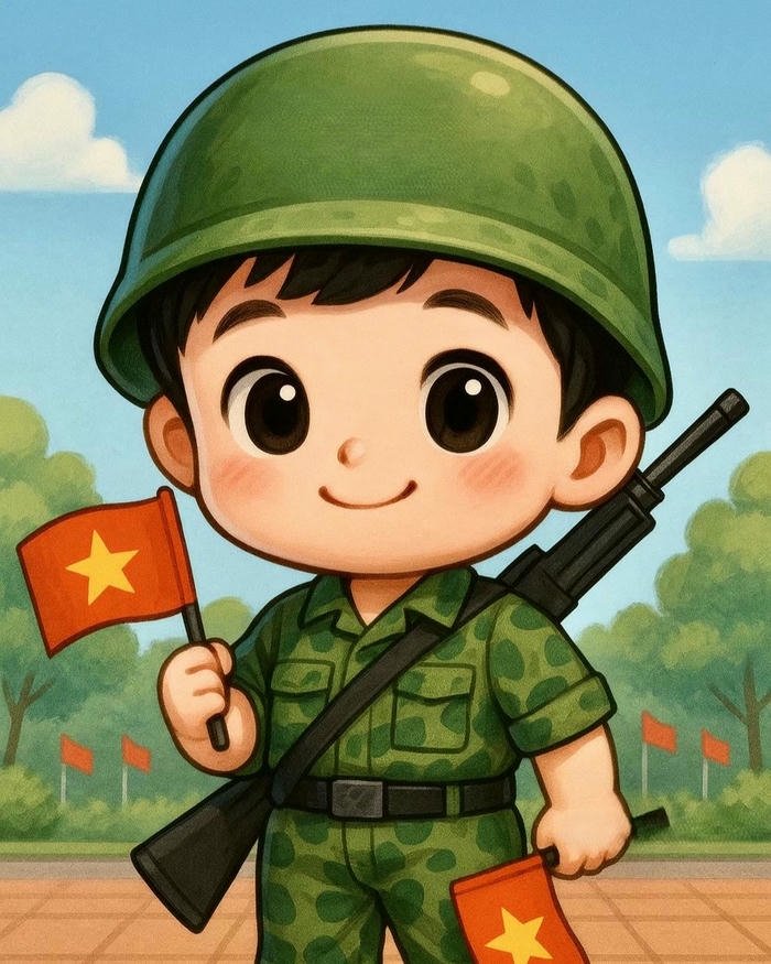 Hình nền chú bộ đội chibi vác súng đi tuần tra
