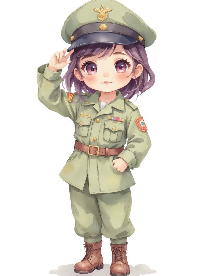 Avatar chú bộ đội chibi nữ tóc dài đứng nghiêm chào