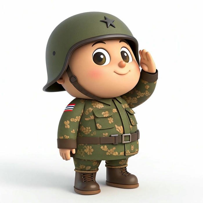 Chibi bộ đội cute tạo hình 3D đứng nghiêm chào cờ