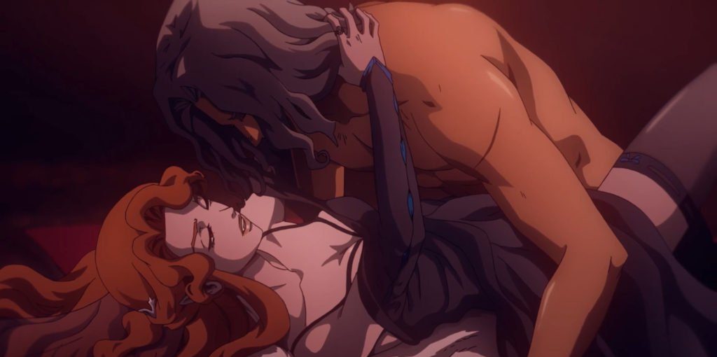 Ảnh sex anime cô gái tóc đen quyến rũ ôm ấp chàng trai cơ bắp trong phòng tối
