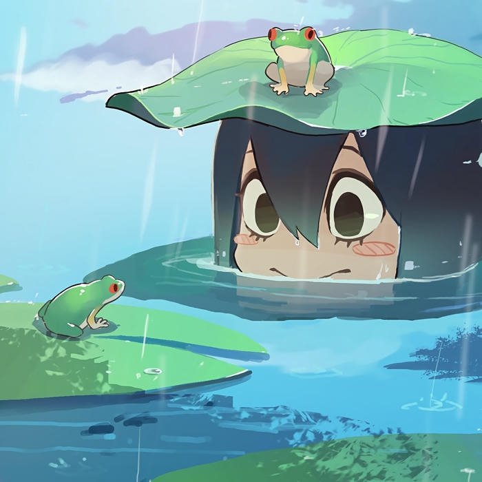 Ảnh anime ếch trú mưa dưới chiếc lá sen lớn