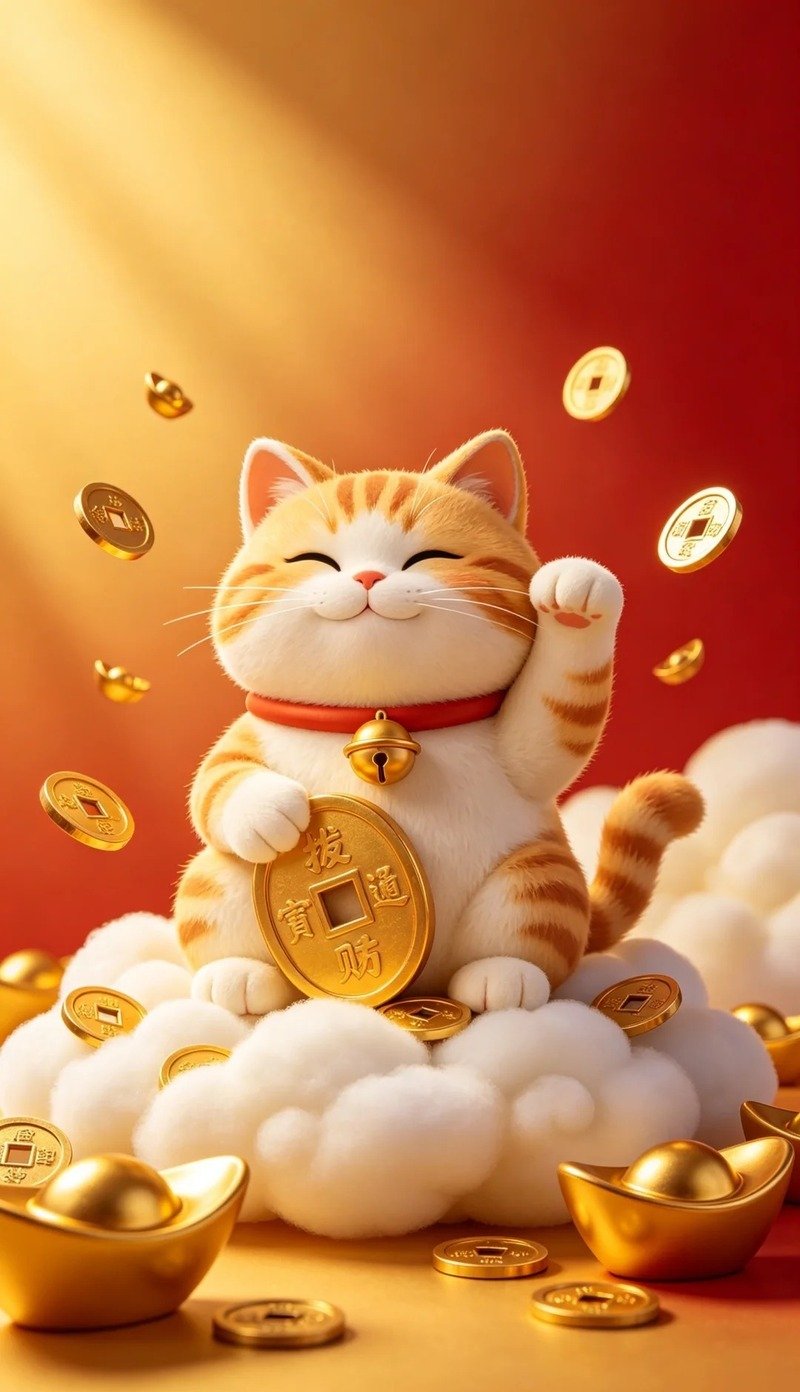 Mèo vẫy tay tài lộc trong phong cách kawaii