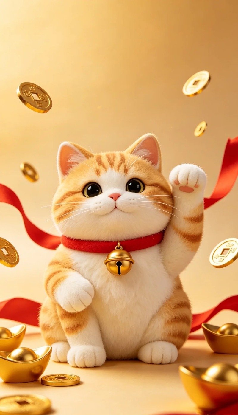 Ảnh mèo thần tài cầm thỏi vàng tài lộc