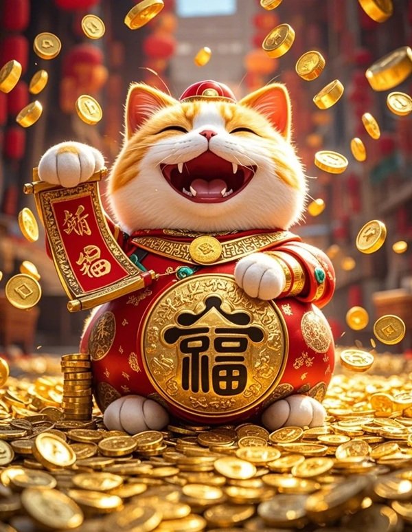 Chú mèo may mắn với biểu cảm vui vẻ