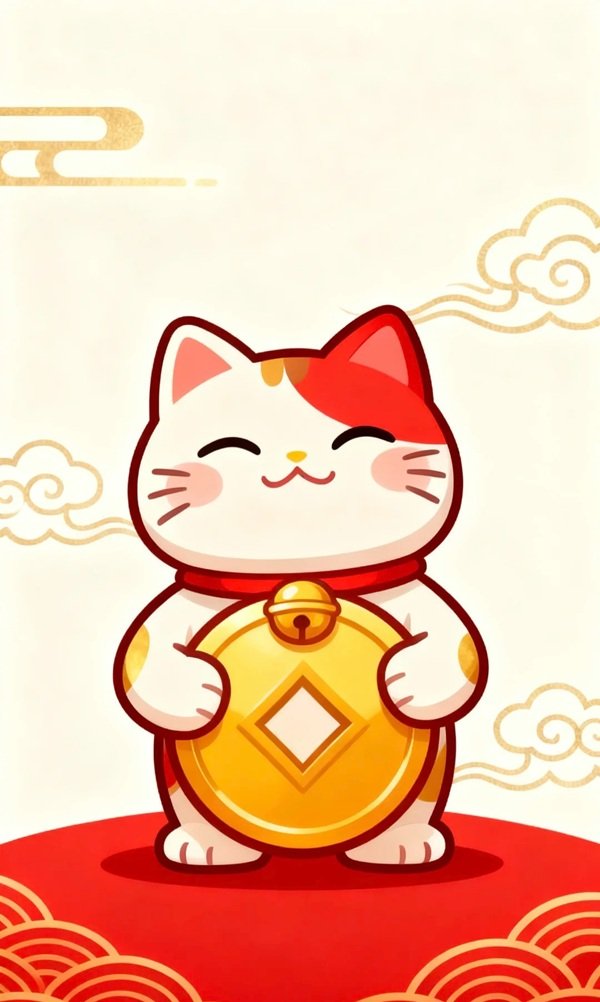 Mèo vẫy tay đáng yêu trong thiết kế chibi