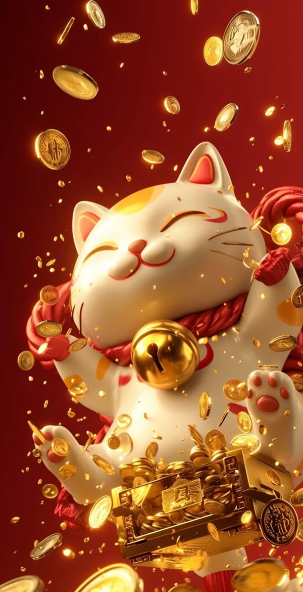 Ảnh chú mèo may mắn với đồng xu vàng