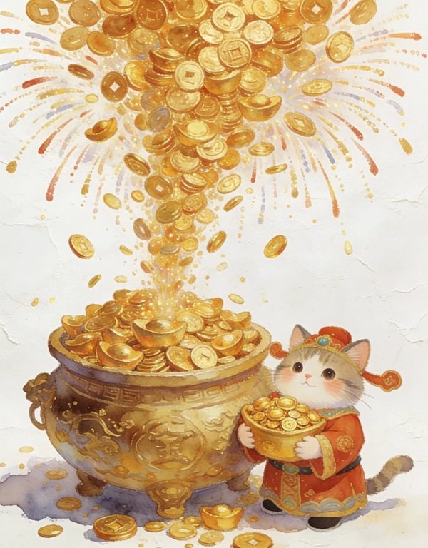 Ảnh mèo thần tài chibi với thiết kế sáng tạo