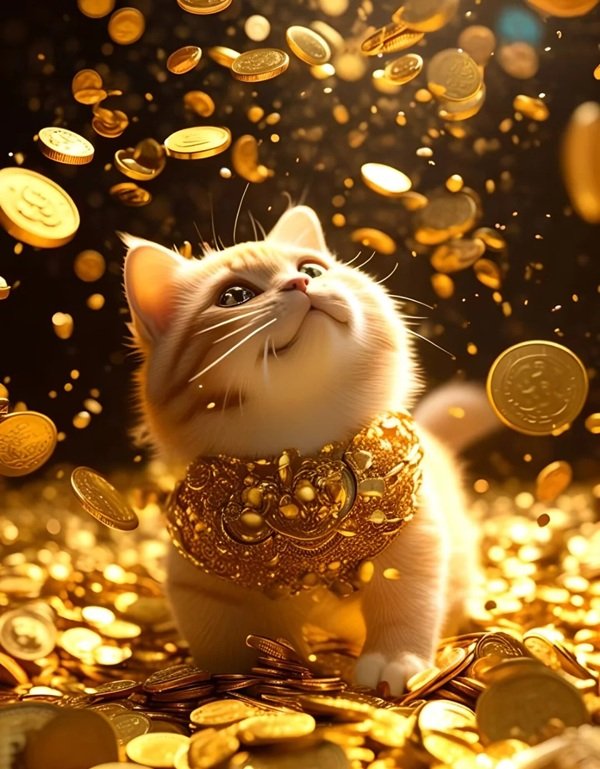 Ảnh mèo thần tài hoạt hình đầy màu sắc