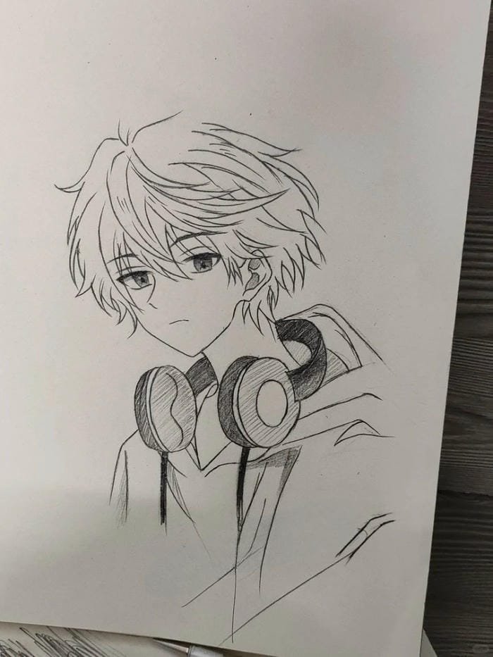 tranh anime nam tóc trắng