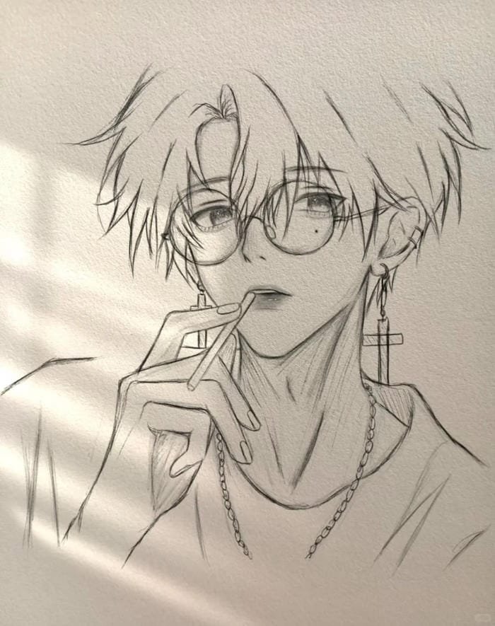 Hình tranh vẽ anime nam gợi nét lãng tử mê hoặc