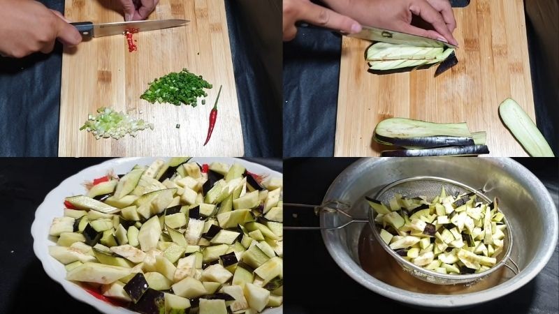 Sơ chế nguyên liệu làm cà tím kho quẹt