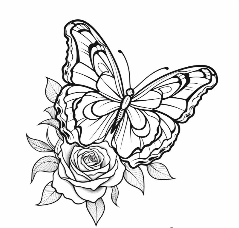 beautiful rose and butterfly coloring pages 1