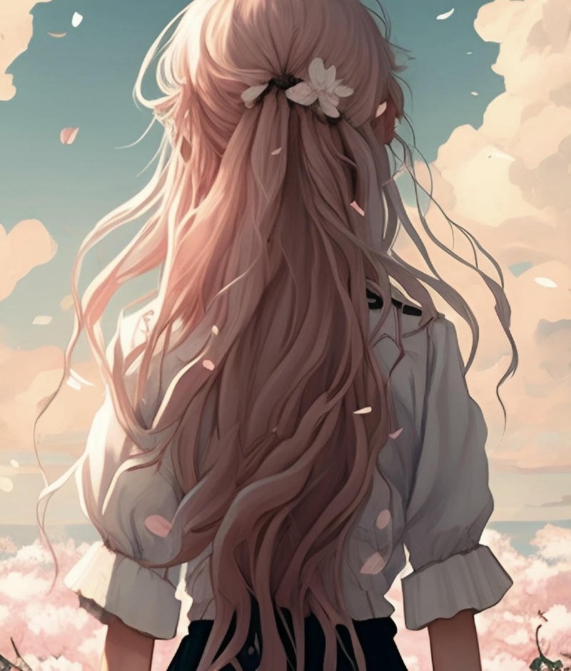 Ảnh cô gái quay lưng anime thiếu nữ nhìn về chân trời
