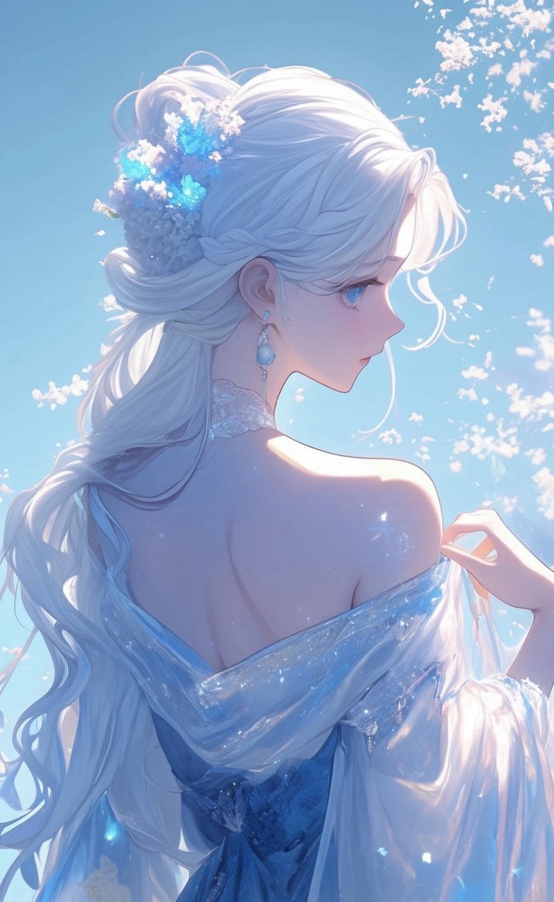 Ảnh cô gái quay lưng anime tóc dài bay trong gió