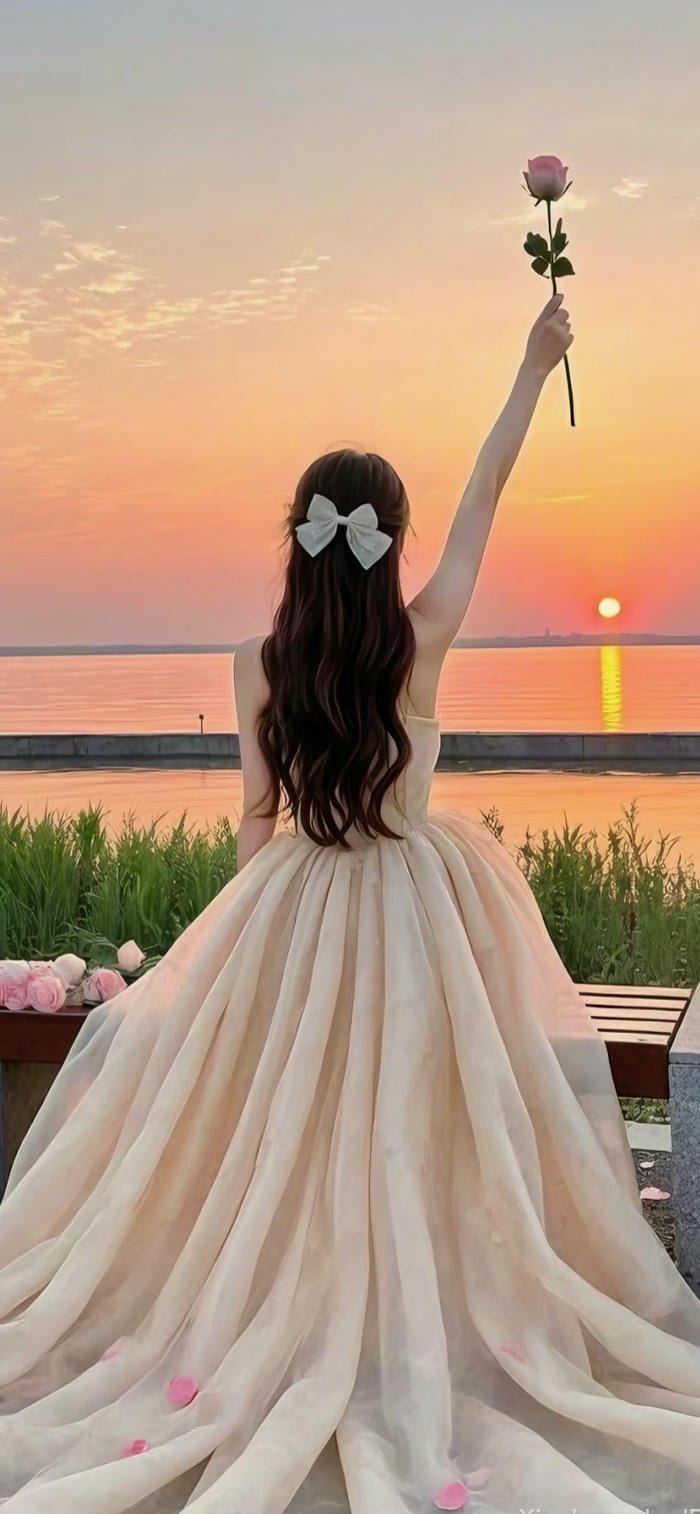 ảnh nền cô gái quay lưng ngắm hoàng hôn