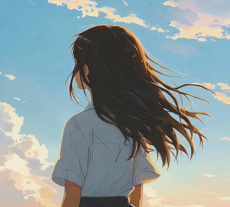 Ảnh cô gái quay lưng anime nhìn ra cảnh xa