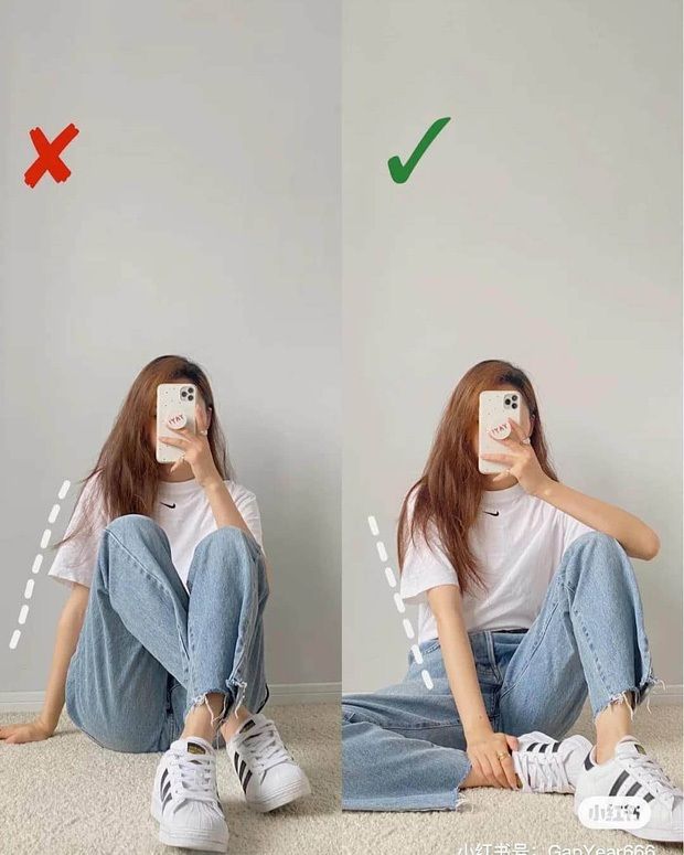 Tư thế ngồi chụp hình trước gương