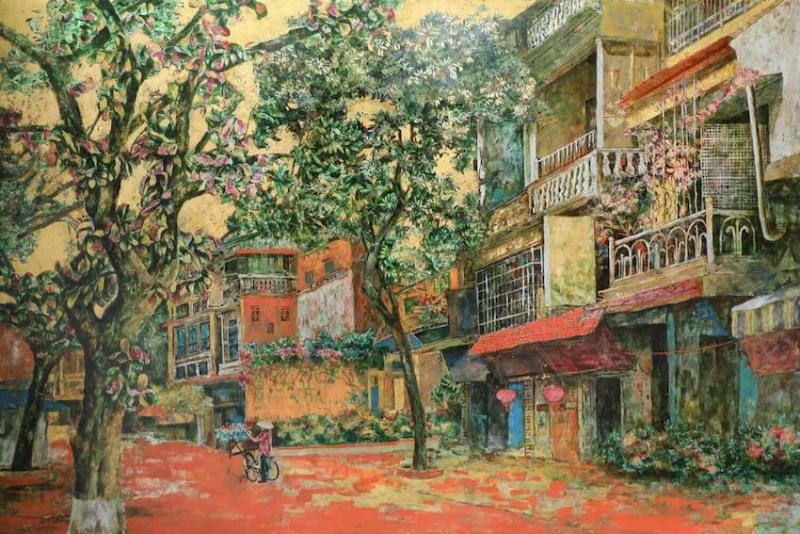 Tranh sơn mài phong cảnh làng quê tôn vinh vẻ đẹp bình dị
