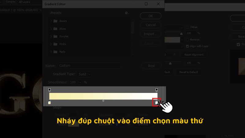 Nháy đúp điểm chọn màu thứ hai ở cuối thanh