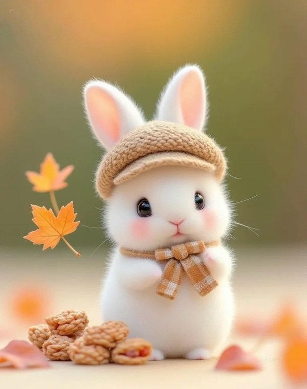 Thỏ trắng đáng yêu đang tìm thức ăn