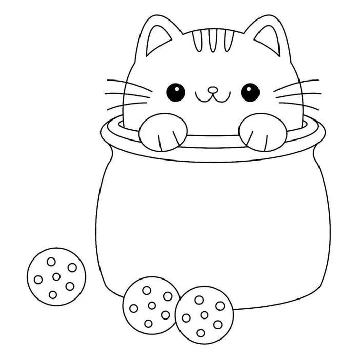 tranh tô màu con mèo cute bắt bướm