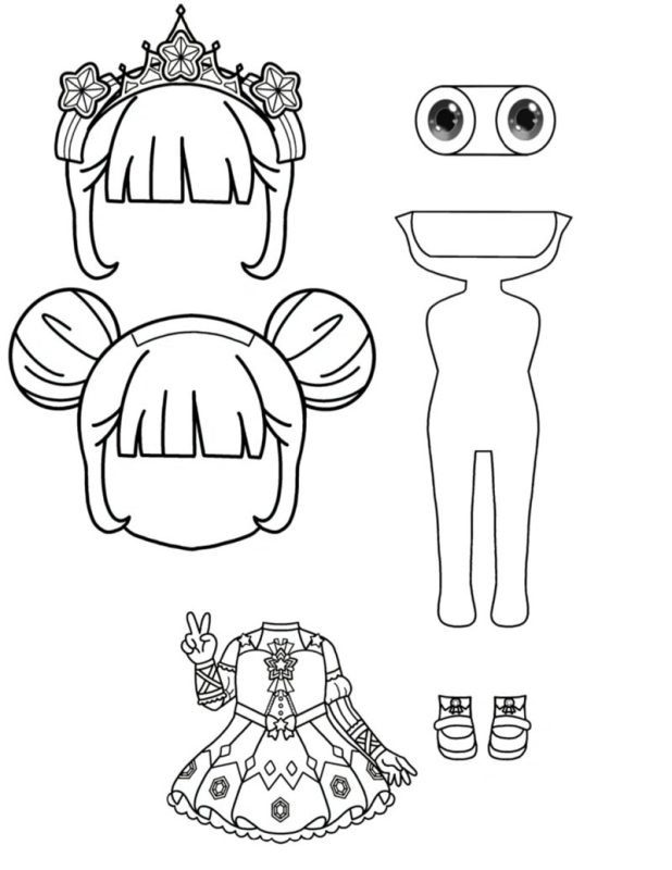 Búp bê giấy chibi không màu đơn giản để bé tô vẽ