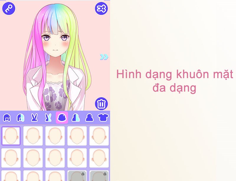 các dạng khuôn mặt trên ứng dụng Cute Avatar Factory