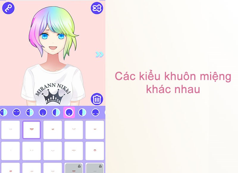 Các biểu cảm của khuôn miệng trên ứng dụng Cute Avatar Factory