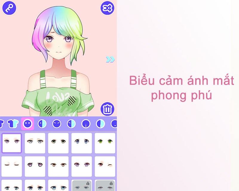Các biểu cảm ánh mắt trên ứng dụng Cute Avatar Factory