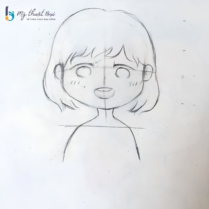 Vẽ cổ và thân nhân vật chibi nữ