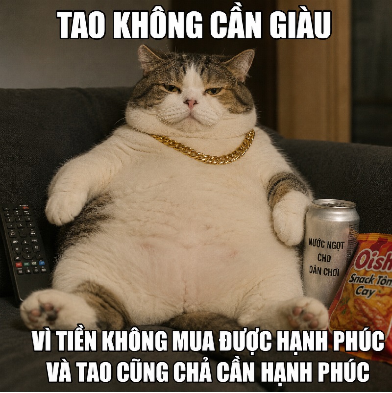 Meme mèo béo này hợp gửi bạn thân mỗi lần rủ ăn khuya.
