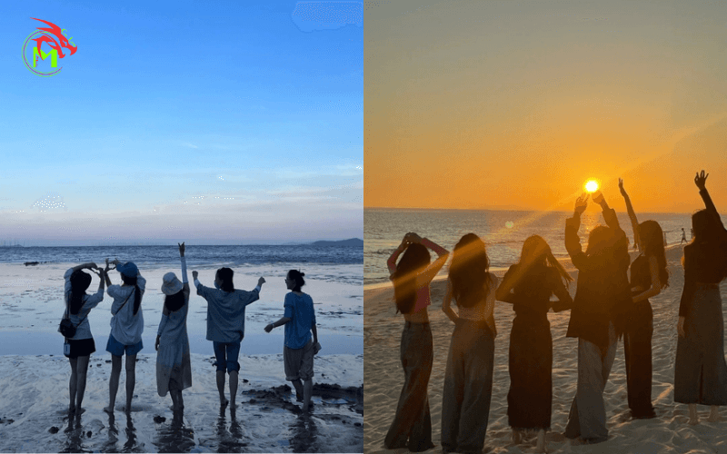 Tạo dáng chụp ảnh bình minh trên biển