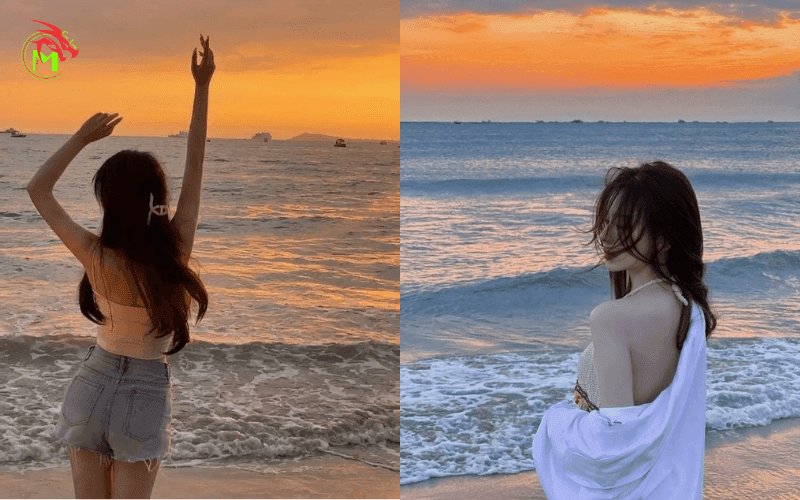 Tạo dáng chụp ảnh bình minh trên biển