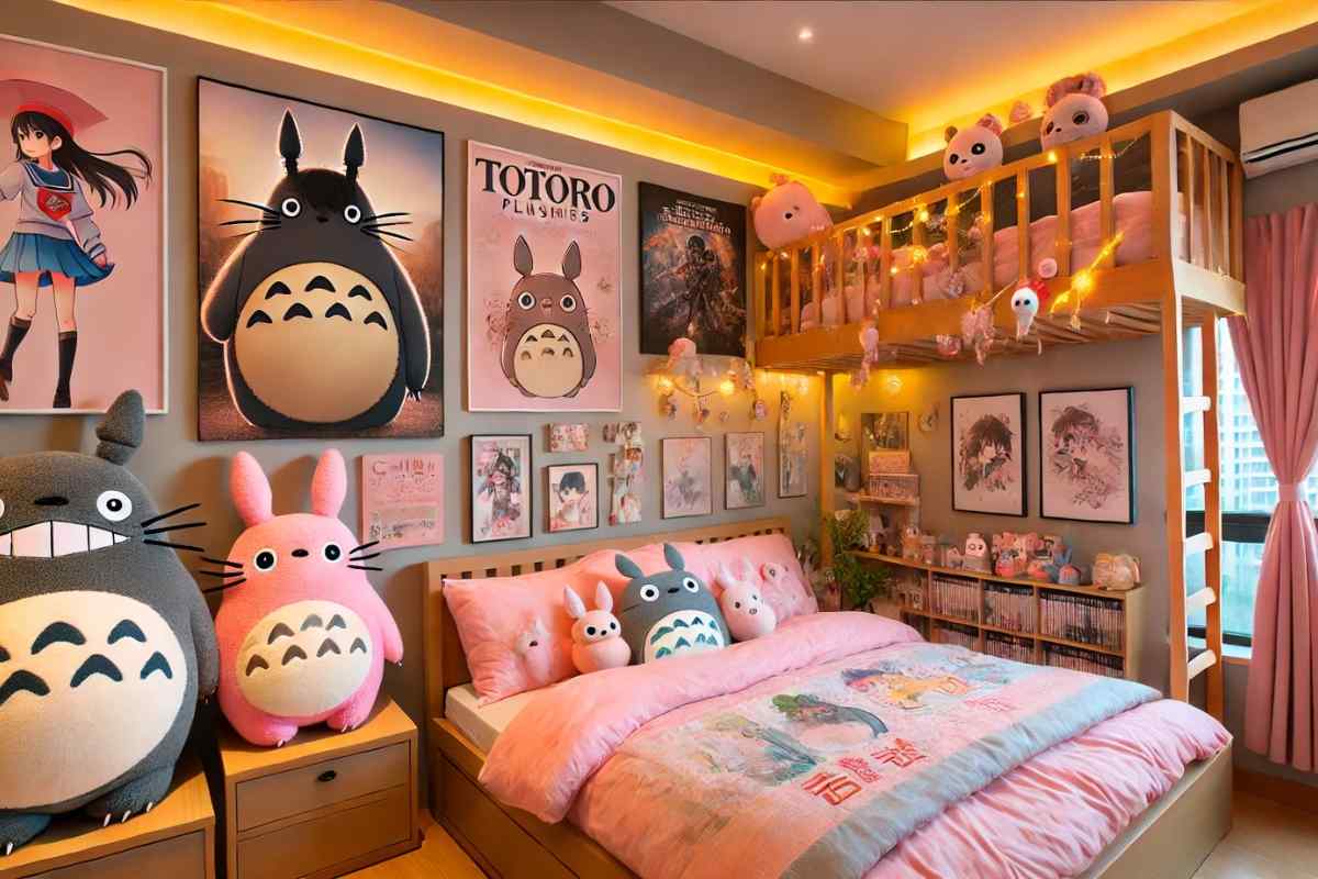 Sử dụng tranh ảnh và gấu bông hình Totoro cho phòng ngủ anime (Nguồn: sưu tầm)