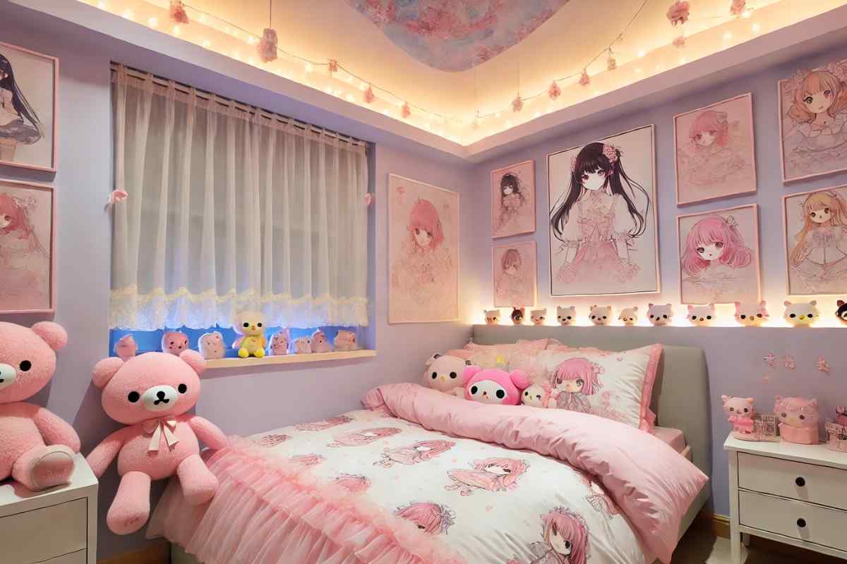 Phòng ngủ anime được thiết kế với các nhân vật chibi đáng yêu (Nguồn: sưu tầm)