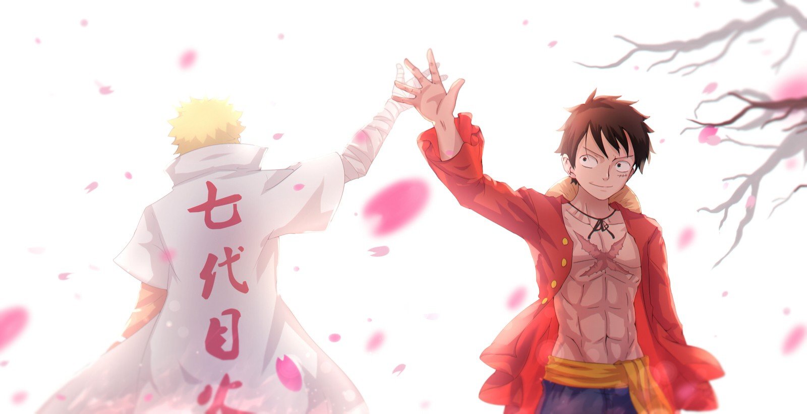 Hình ảnh Luffy và Đệ Tứ đập tay nhau
